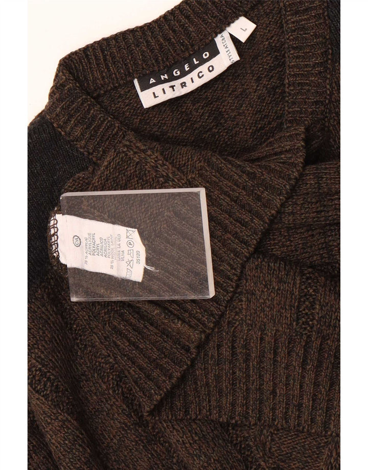 Angelo Litrico Pull Col V Homme Grand Acrylique Marron