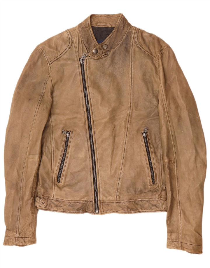 Gas Veste de motard en cuir pour homme UK 36 Petit cuir marron