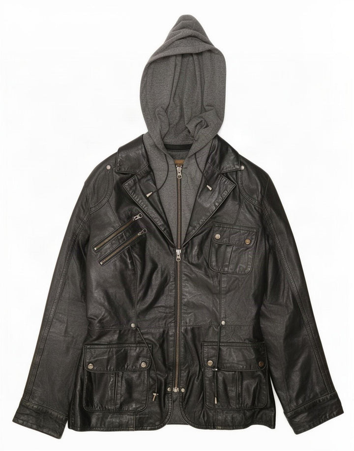 Conbipel Veste utilitaire à capuche en cuir pour femme IT 42 Noir moyen