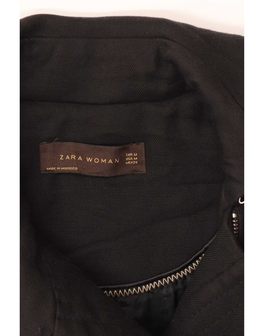 Zara Womens Pardessus UK 12 Moyen Noir Coton