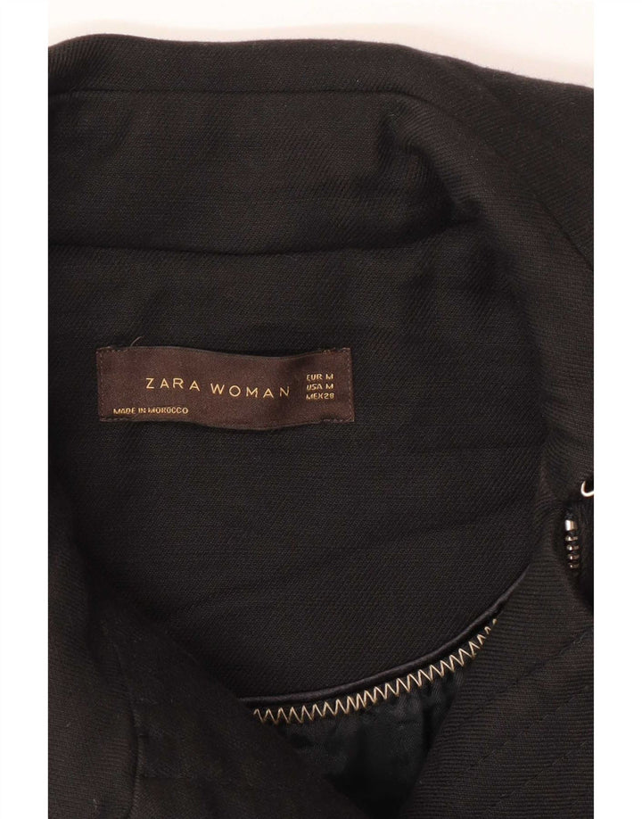 Zara Womens Pardessus UK 12 Moyen Noir Coton