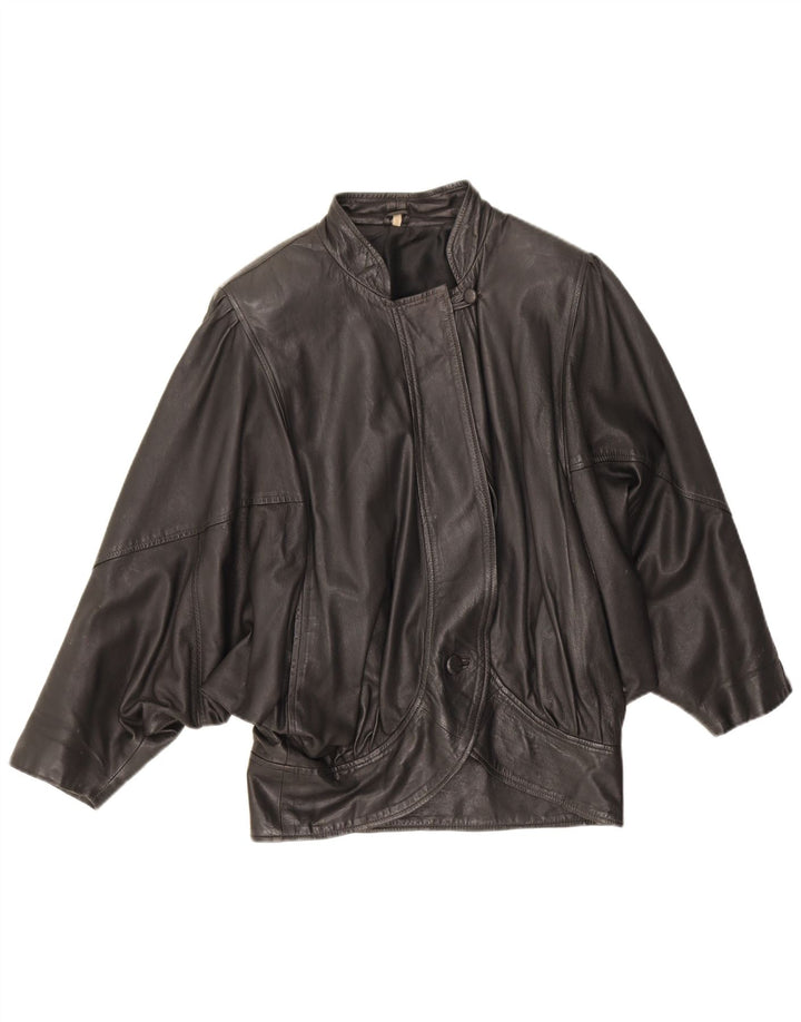 Veste en cuir surdimensionnée femme vintage UK 10 Petit cuir noir
