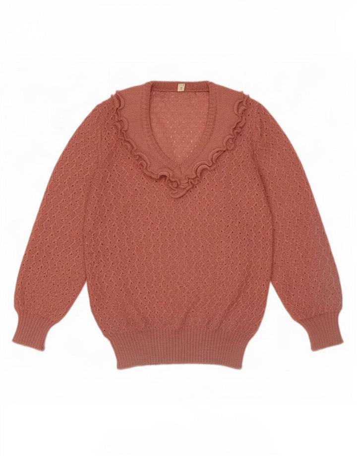 vintage Femmes Volants Avant Col V Pull Pull IT 44 Rose Moyen