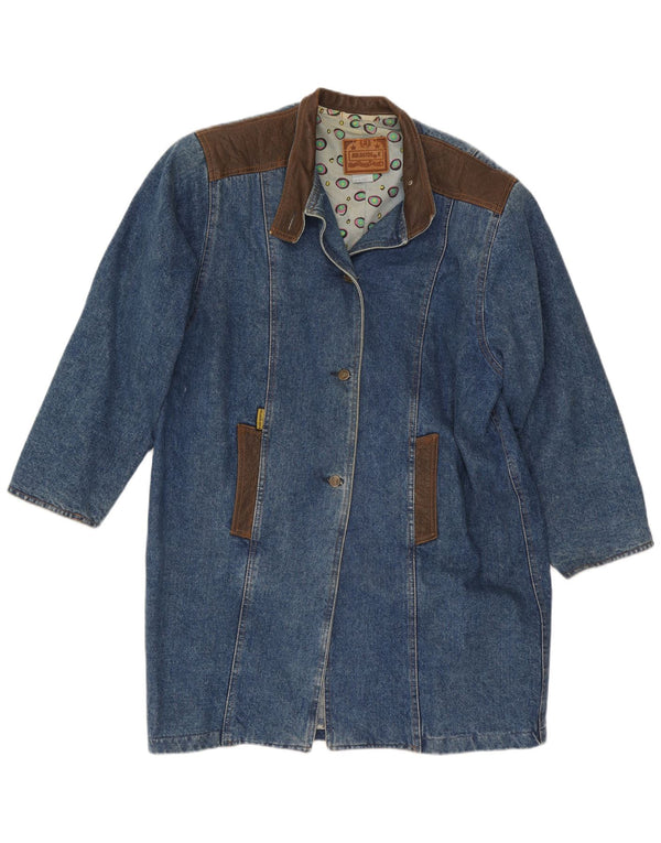vintage Womens Western Oversize Denim Coat US 3 XS Bleu Colorblock Coton