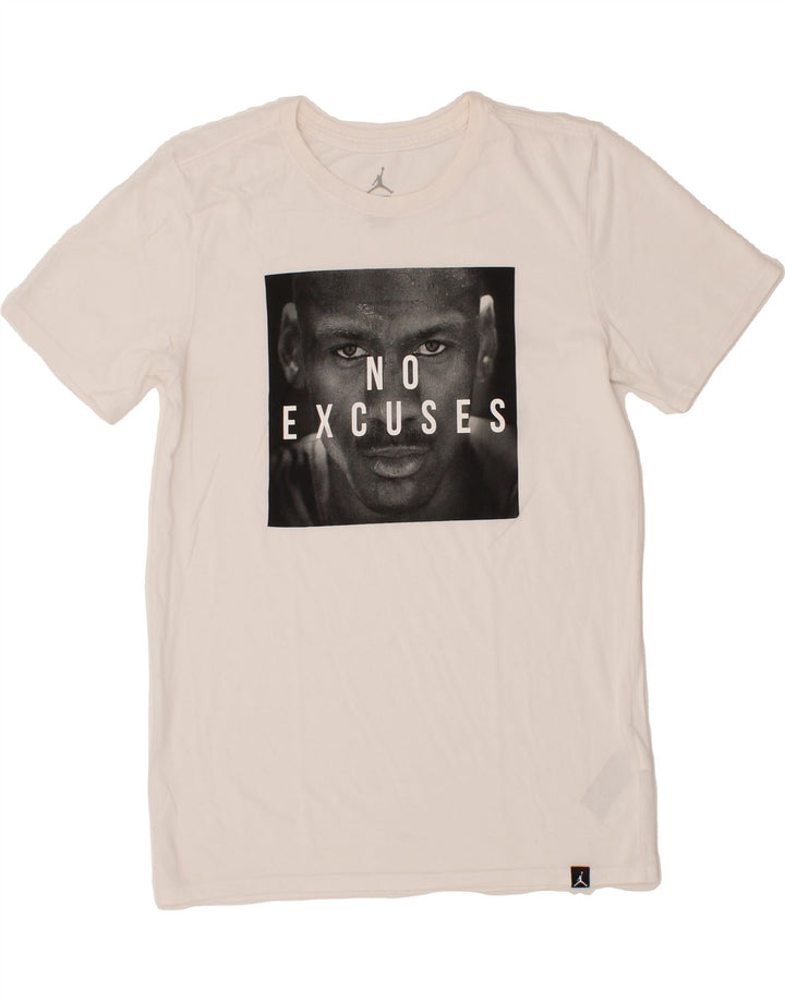 JORDAN Mens Dri Fit Graphic T-Shirt Top Small White Cotton Vintage Jordan and Second-Hand Jordan from Messina Hembry 