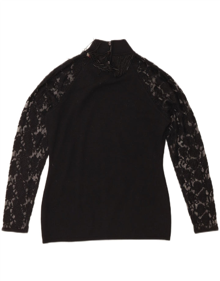 Roccobarocco Haut à manches longues pour femme UK 14 Laine mérinos noir moyen