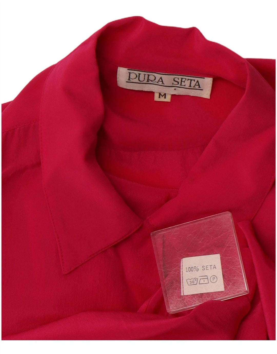 VINTAGE Chemisier Chemise Femme UK 14 Soie Rose Moyenne