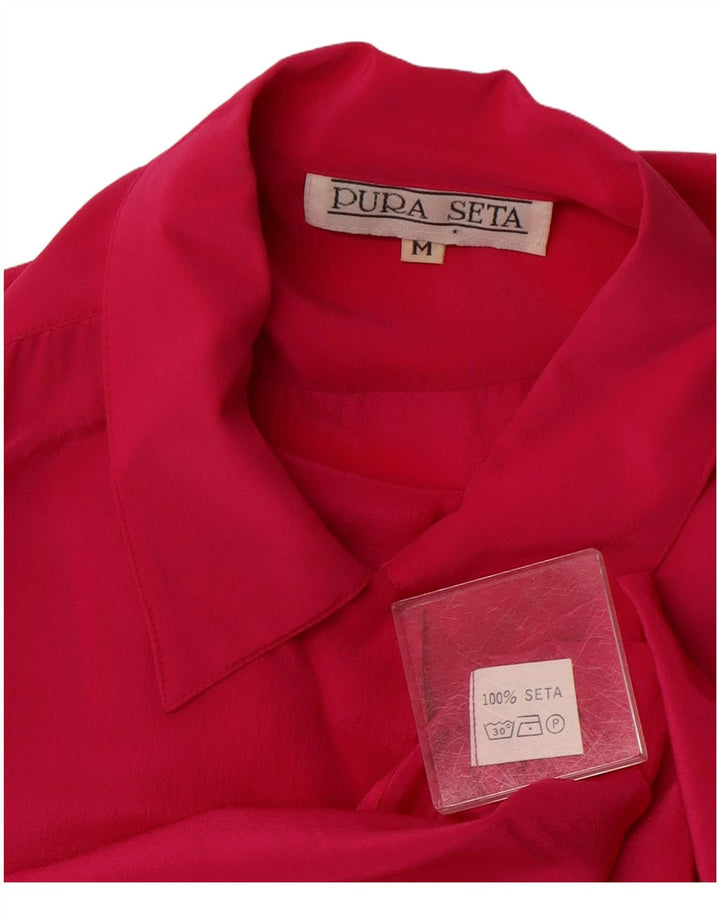 VINTAGE Chemisier Chemise Femme UK 14 Soie Rose Moyenne