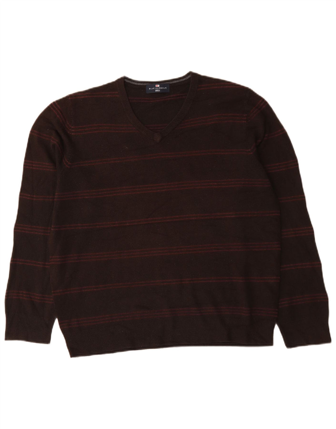 Marks & Spencer Pull à col en V Blue Harbour pour hommes, grand rayé marron