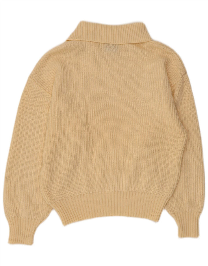 vintage Femme Col Châle Pull Pull IT 42 Acrylique Jaune Moyen