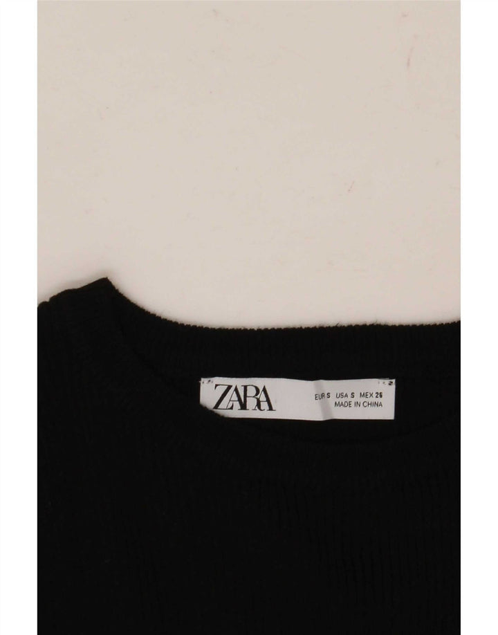 Zara Womens Crop Top Manches Longues UK 8 Petit Noir