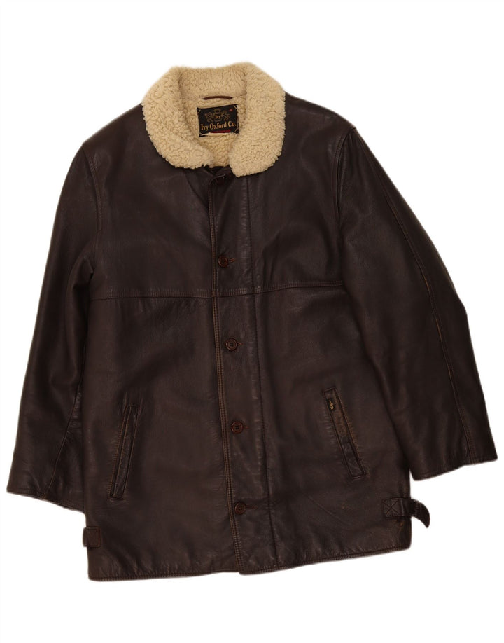 Ivy Oxford Veste en cuir pour homme UK 36 Petit Marron