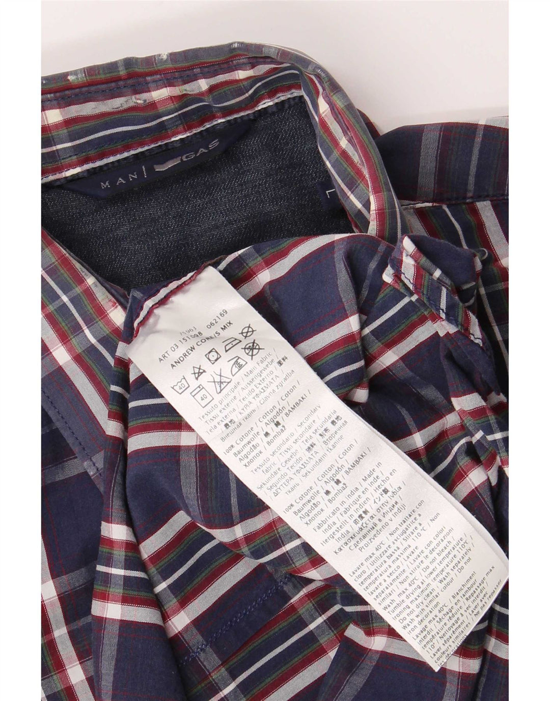 Chemise Homme Gas Grand Carreau Bleu Marine Coton