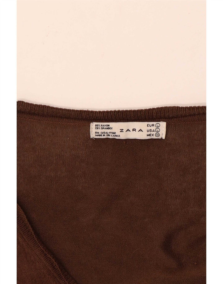 Zara Cardigan Femme Pull UK 16 Grande Rayonne Marron