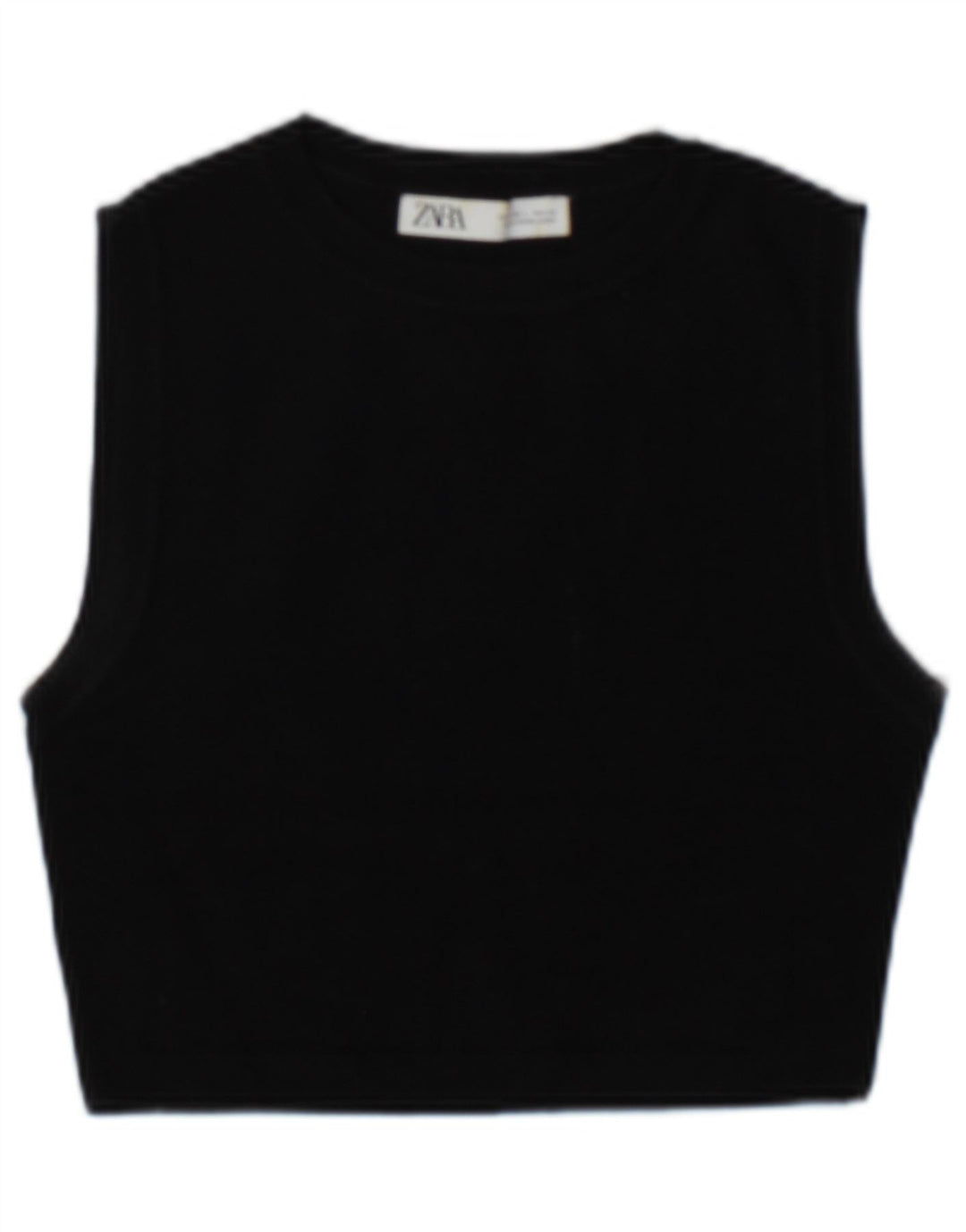 Zara Womens Crop Vest Top UK 14 Large Noir Viscose