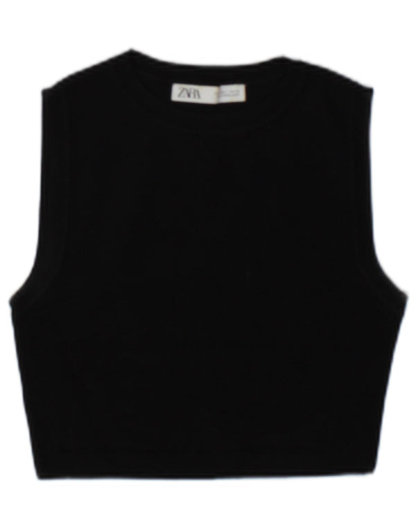 Zara Womens Crop Vest Top UK 14 Large Noir Viscose