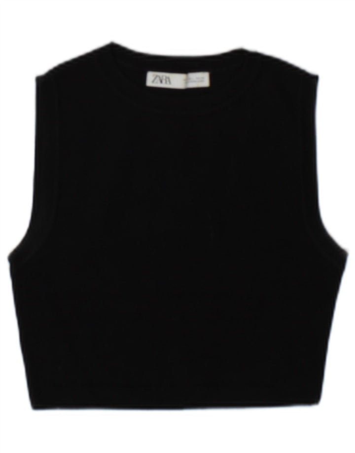 Zara Womens Crop Vest Top UK 14 Large Noir Viscose