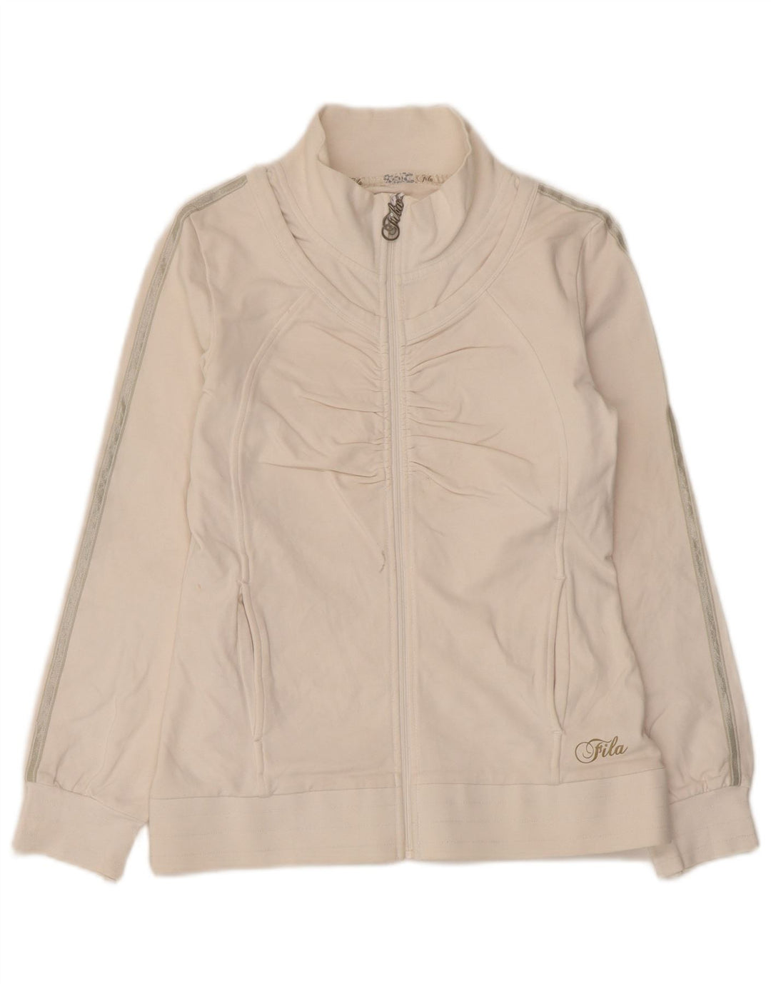 Fila Veste de survêtement pour femme UK 10 Petit coton rayé blanc