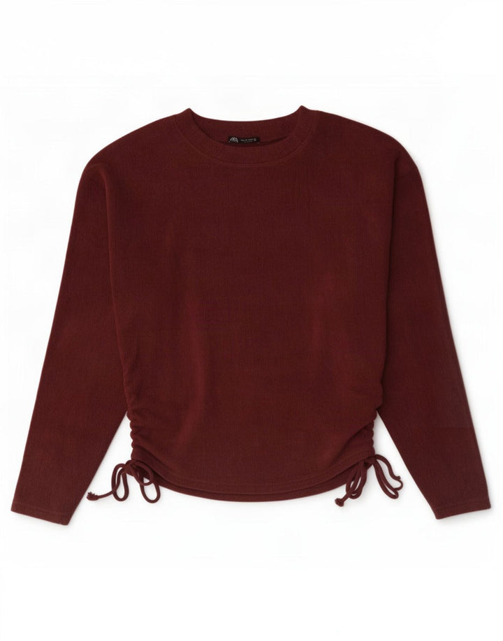 Zara Femme Top Manches Longues UK 14 Polyester Bordeaux Moyen