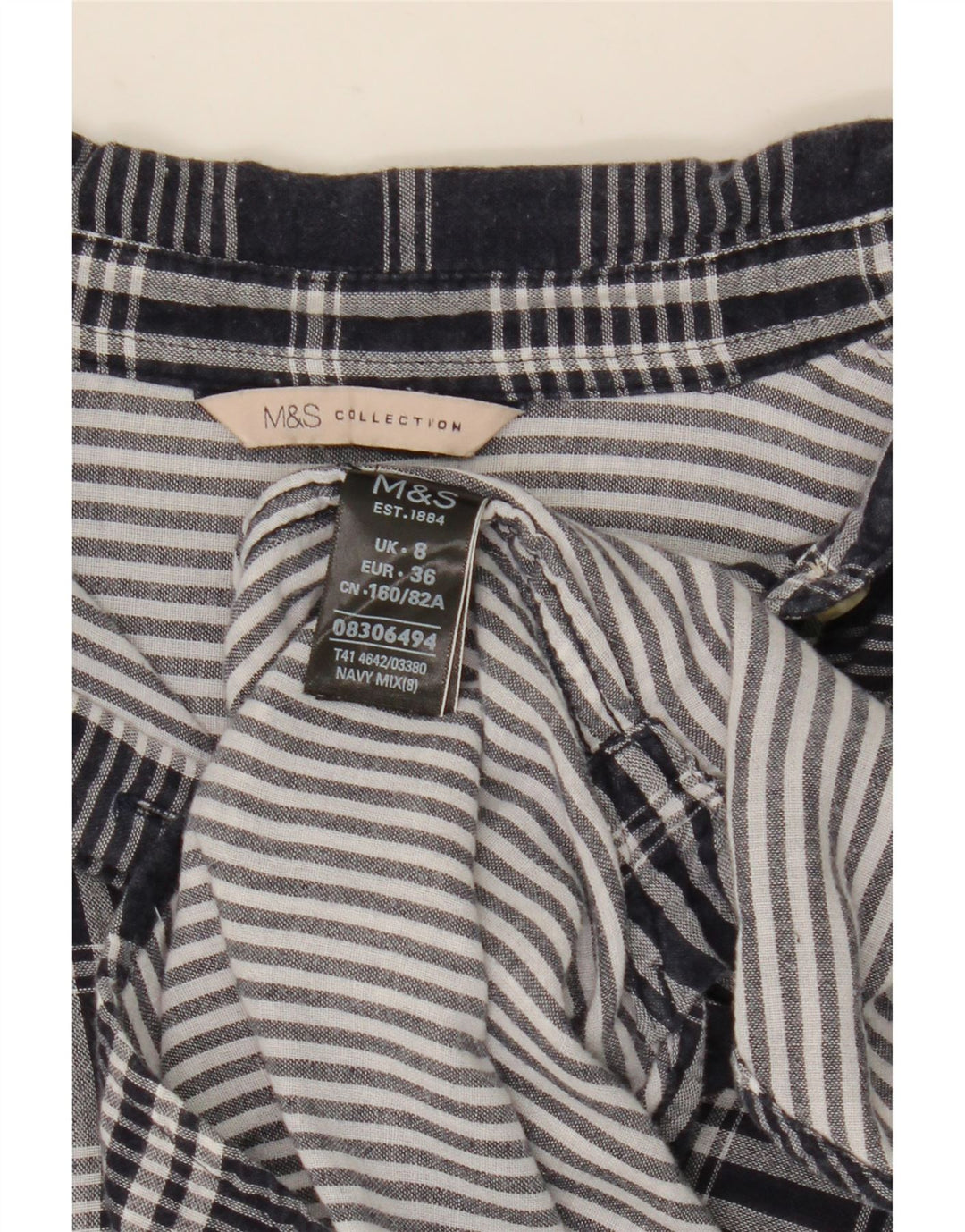 Marks & Spencer Chemise surdimensionnée pour femme UK 8 Petit coton à carreaux bleu marine