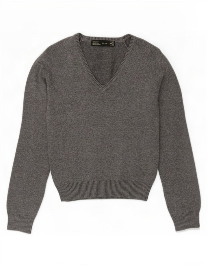 Zara Femme Pull Col V Petit Gris Coton