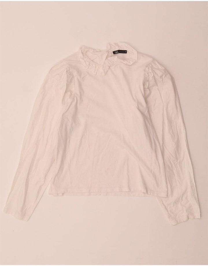 ZARA Chemisier court à manches longues pour femme UK 12 Medium Off White