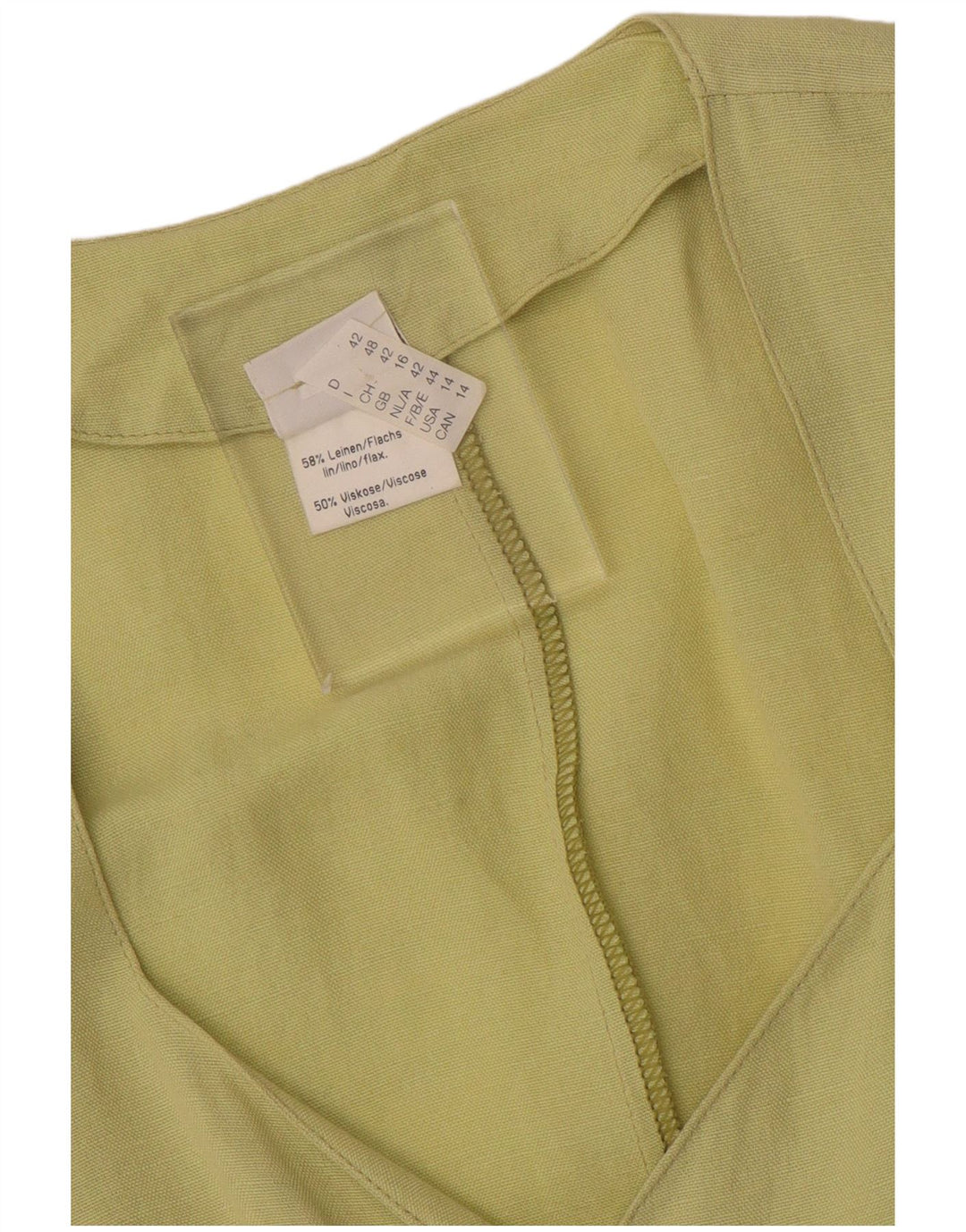 VINTAGE Femme Chemise à manches courtes Blouse UK 16 Grand Lin Vert