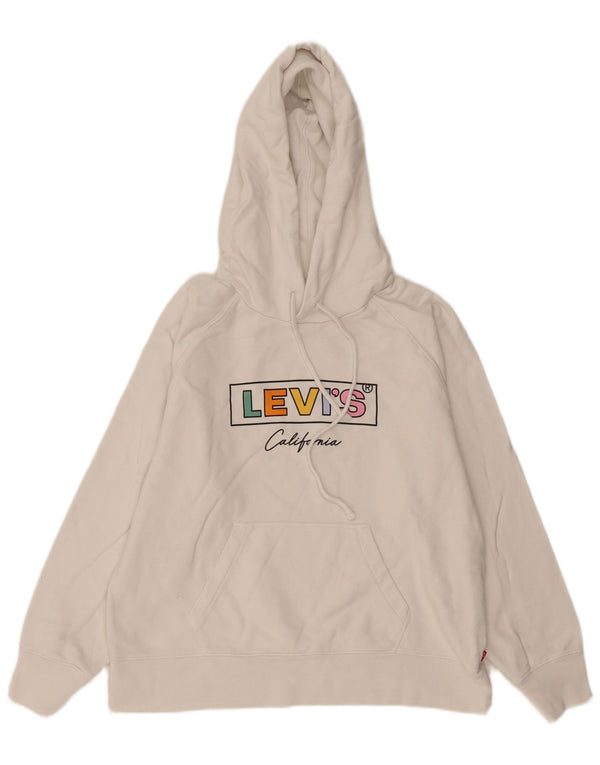 LEVI'S Pull à capuche graphique surdimensionné pour femme UK 14 en coton blanc moyen