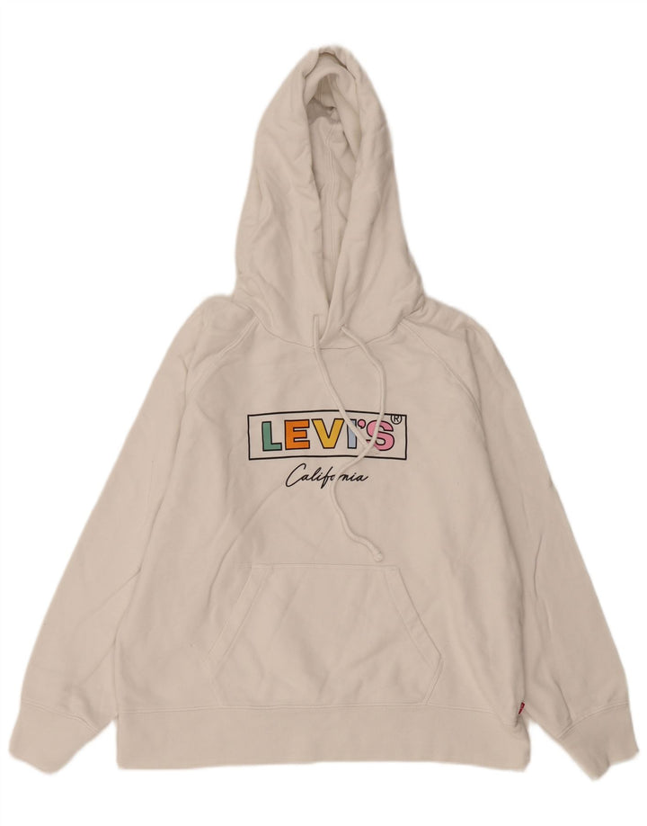 LEVI'S Pull à capuche graphique surdimensionné pour femme UK 14 en coton blanc moyen