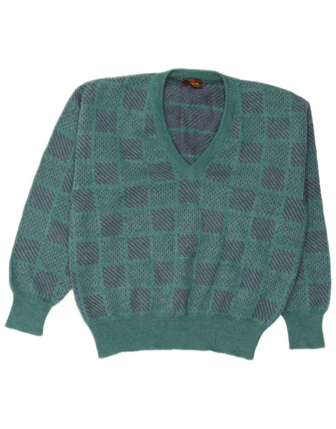 Peter Brown Pull Col V Homme IT 50 Laine Géométrique Vert Moyen