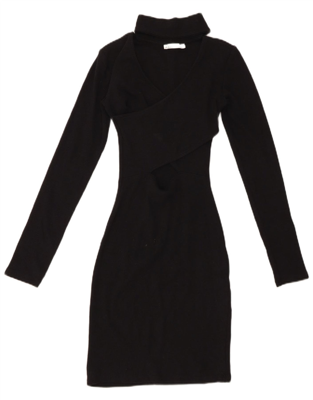 ZARA Robe moulante à manches longues pour femme UK 8 Petit coton noir