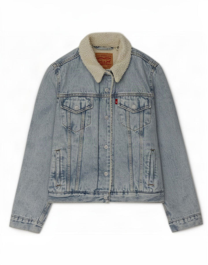Levi's Veste Denim Sherpa Femme UK 16 Large Bleu Polyester