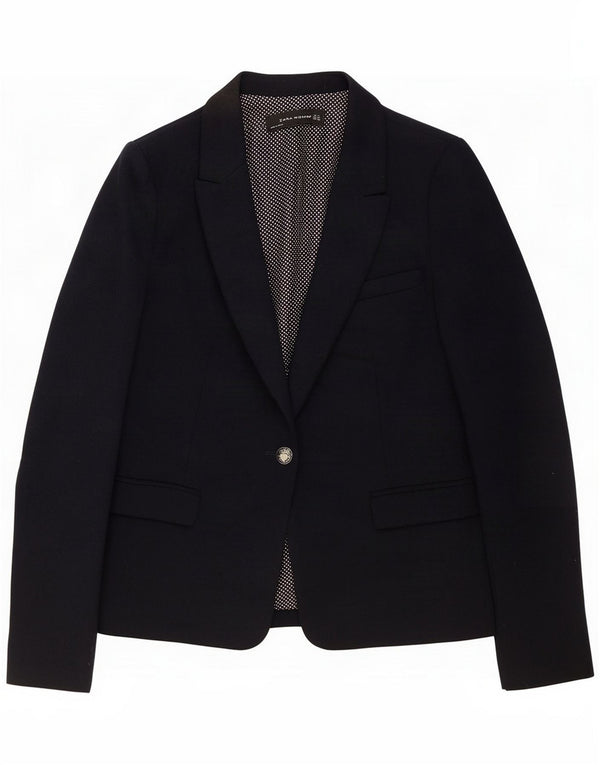Zara Veste Blazer 1 Bouton Femme UK 14 Bleu Marine Moyen Polyester