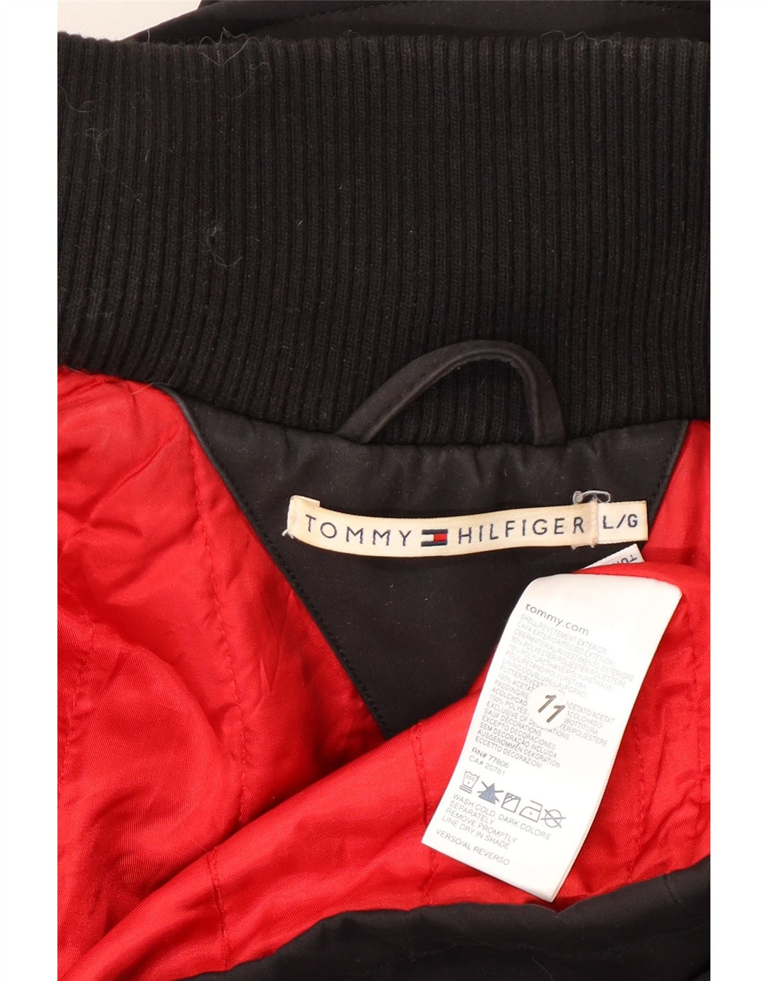 TOMMY HILFIGER Manteau coupe-vent pour femme UK 16 Large Noir Polyester
