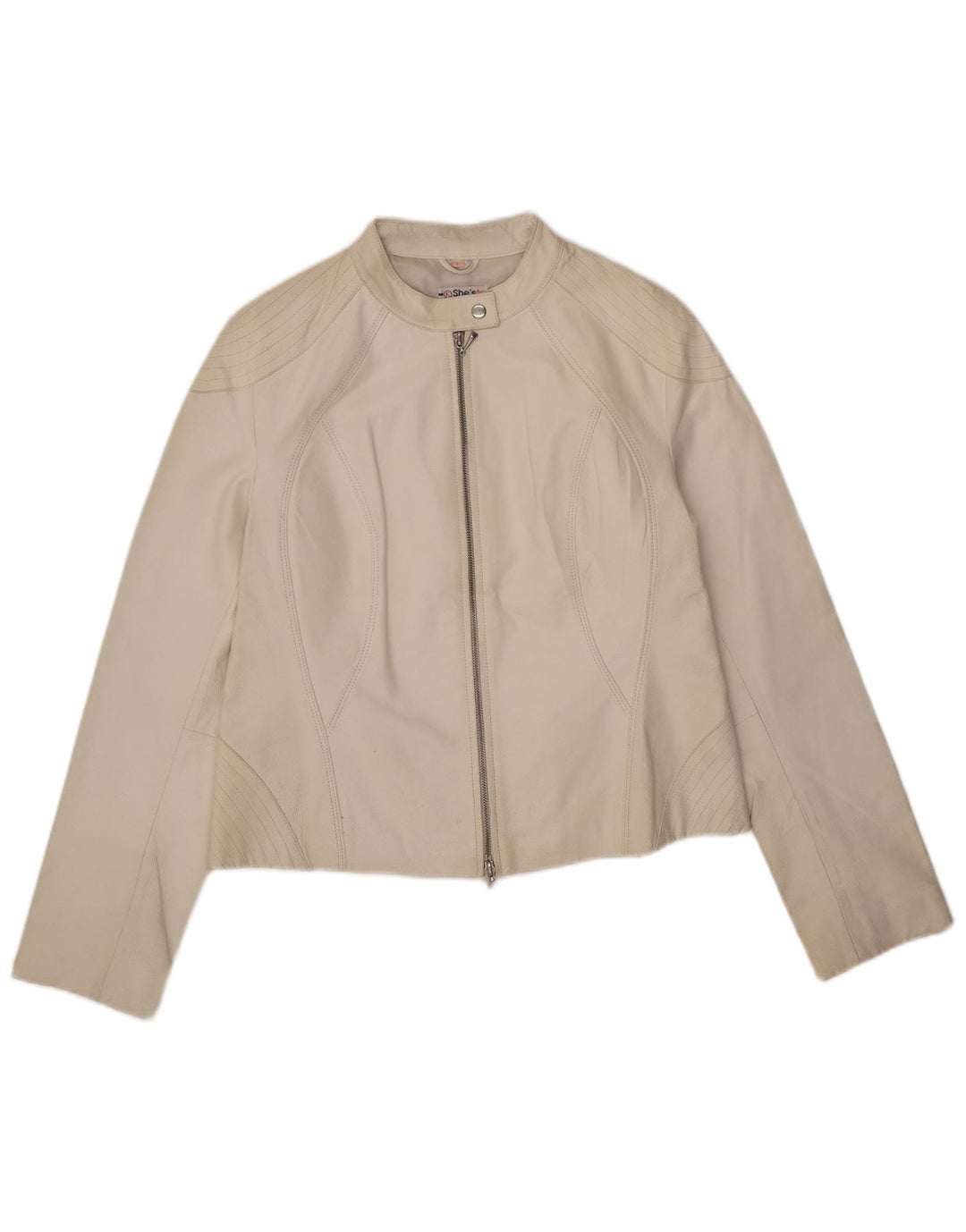 veste en cuir femme vintage UK 14 Grand cuir blanc
