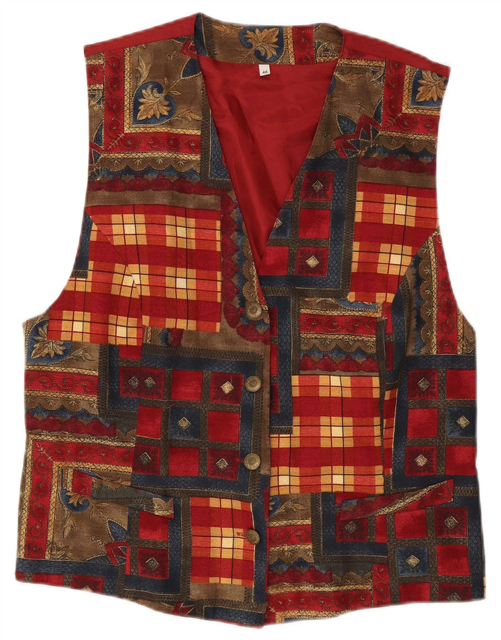 gilet femme vintage IT 46 Grand Patchwork Rouge Viscose