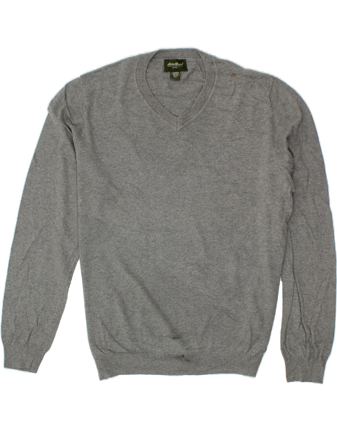 EDDIE BAUER Mens V-Neck Jumper Sweater Large Grey Cotton Vintage Eddie Bauer and Second-Hand Eddie Bauer from Messina Hembry 