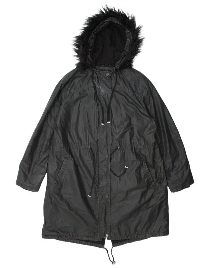 Marks & Spencer Veste parka cirée à capuche pour femme UK 14 Large Gris