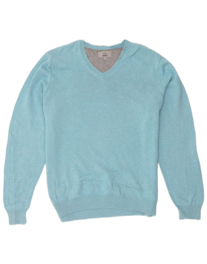 Marks & Spencer Pull coupe classique à col en V pour homme, grand bleu, coton