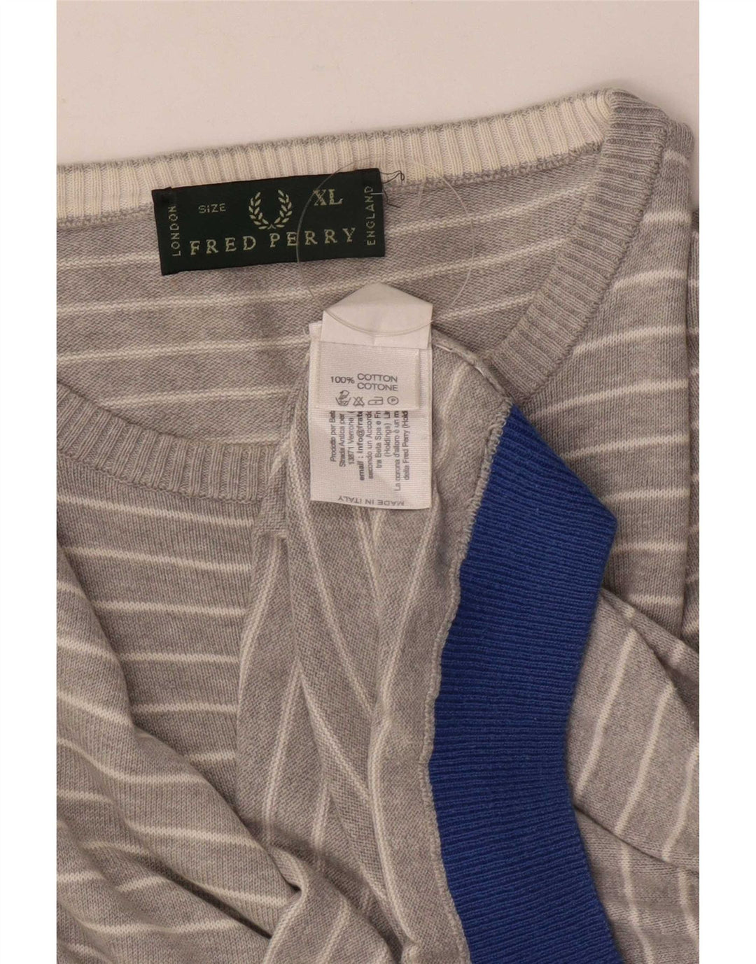 Fred Perry Pull col rond pour homme XL en coton rayé gris