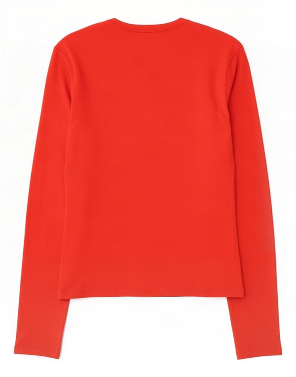 Benetton Womens Graphic Top Long Sleeve UK 12 Medium Red Cotton