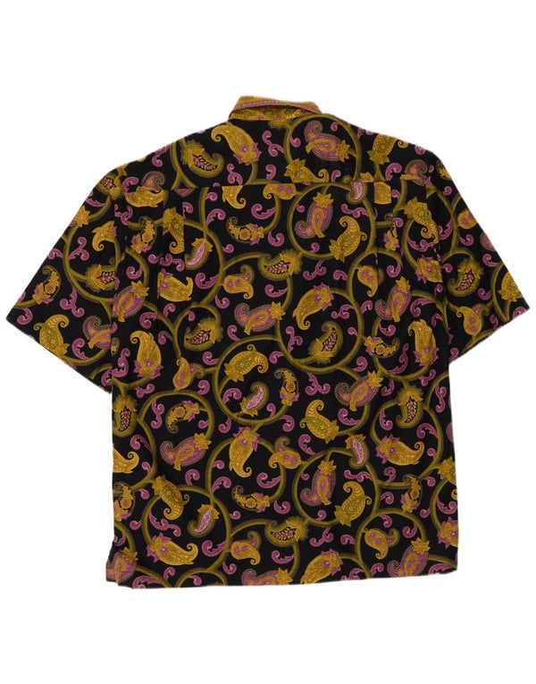 Chemise à manches courtes Vintage pour hommes, coton Paisley noir moyen