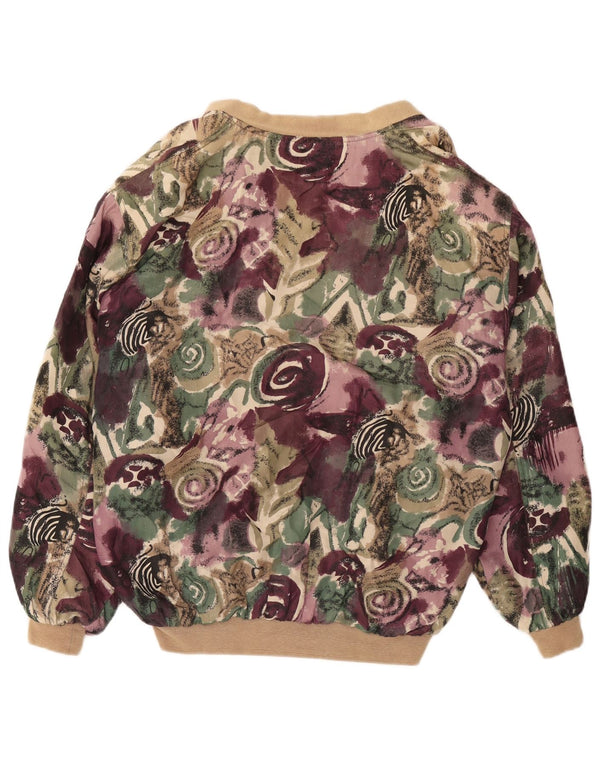 vintage Mens Bomber Jacket UK 44 2XL Violet Floral Soie