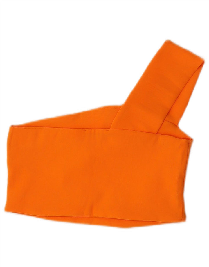 Zara Femme Crop One Épaule Top UK 12 Orange Moyen Polyester