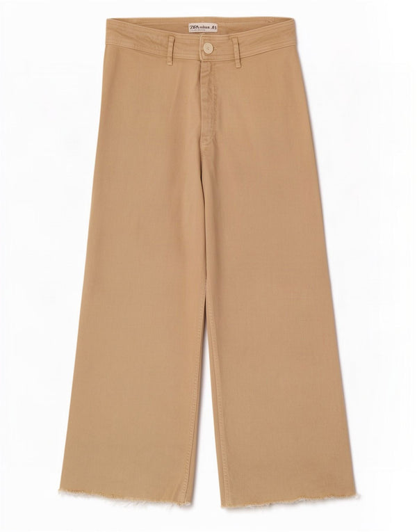 Zara Jean taille haute jambe large pour femme EU 44 XL W34 L27 Coton beige