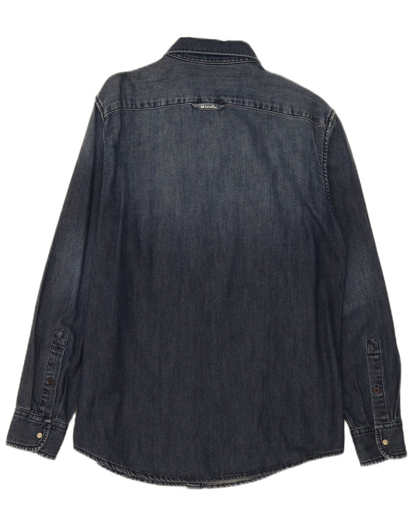 Benetton Chemise En Jean Bleu Marine Moyen Coton