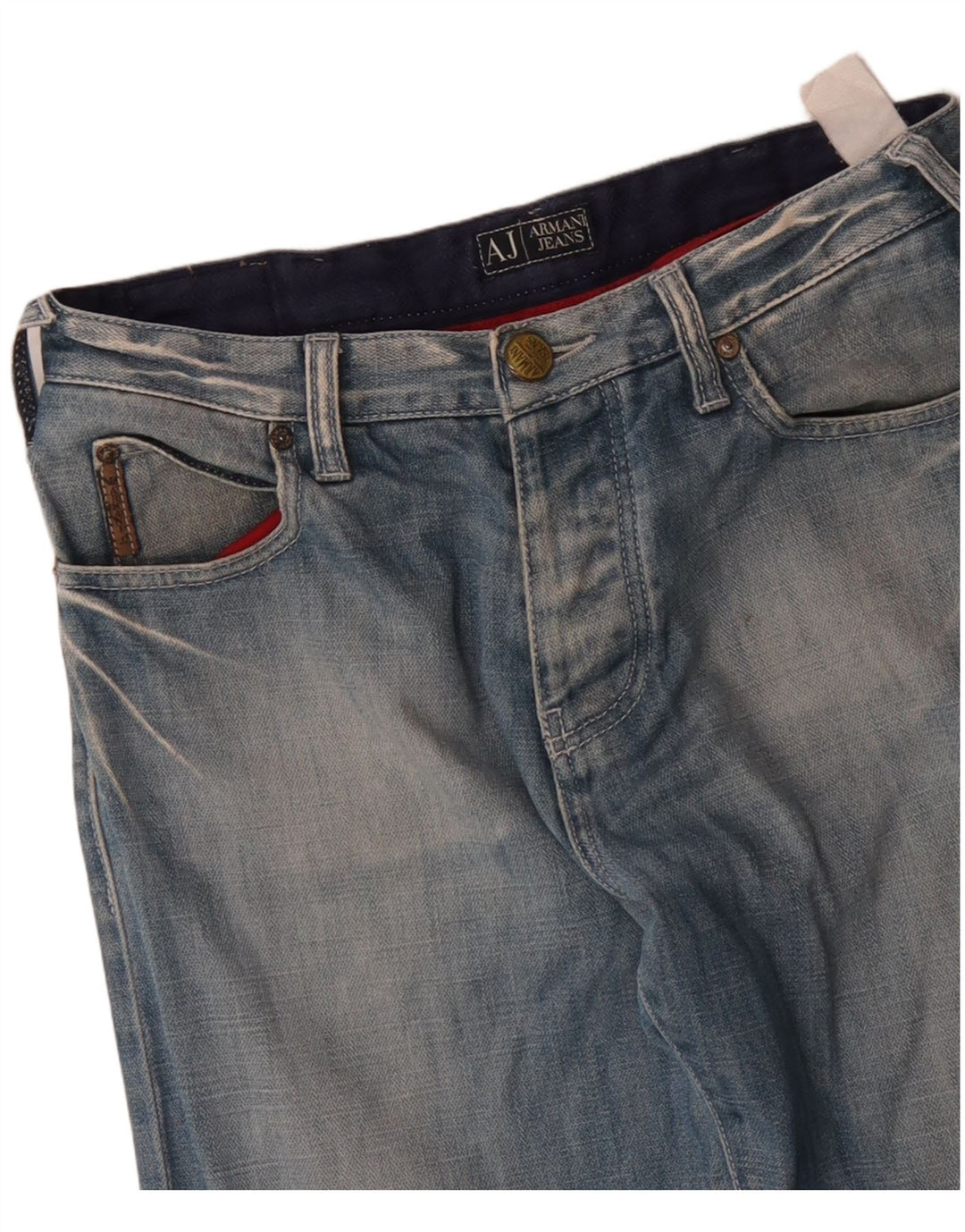 ARMANI Jean droit effet vieilli graphique pour homme W29 L31 Bleu