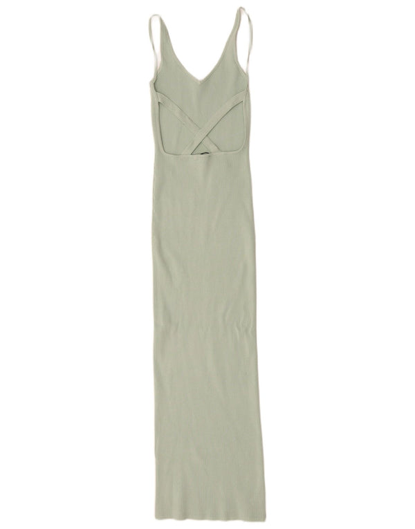 Zara Femme Maxi Robe Moulante UK 8 Petite Viscose Verte