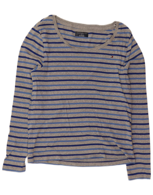 Tommy Hilfiger Haut à manches longues pour femme UK 14 Grand coton rayé gris