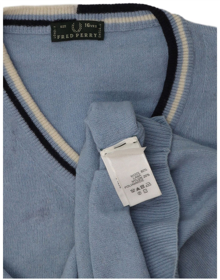 Fred Perry Pull col V garçon 15-16 ans Bleu Laine
